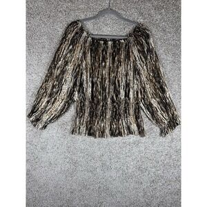 Anne Klein Silk Blend Metallic Animal Print Blouse Peasant Top Size M